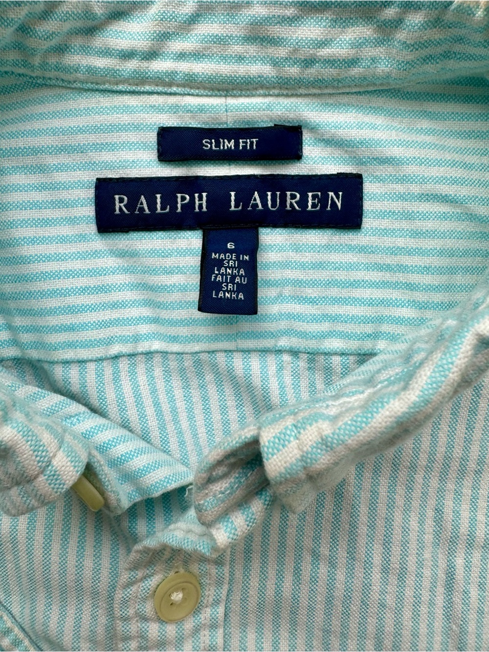 Ralph Lauren Mint Green and White Striped Button-Down Shirt - Picture 4 of 5